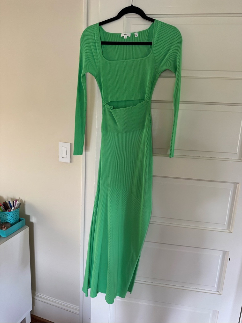 A.L.C. Bright Green Long-Sleeve Cutout Maxi Dress